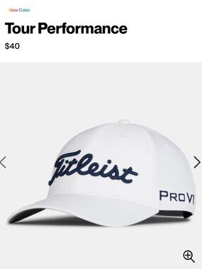 Titleist tour performance hat in white with navy embroidered logo